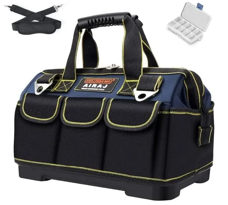 AIRAJ Tool Bag,18 Inch Waterproof Tool Bag Organizer with ABS Molded Hard Base,Soft Padded Handle and Shoulder Strap,Oxford Cloth,Tool Bags for Men & Women