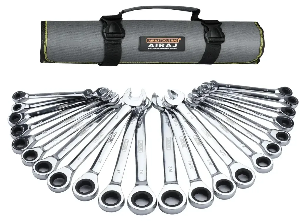 Ratchet Wrenches Set,Standard Combination Ratcheting Wrench Set, SAE & Metric, 22-piece, 72-Tooth Long Open End,1/4″ to 3/4″ & 6-18mm, CR-V Steel, Organizer With Tool Roll Bag, Mechanic Tools Sets