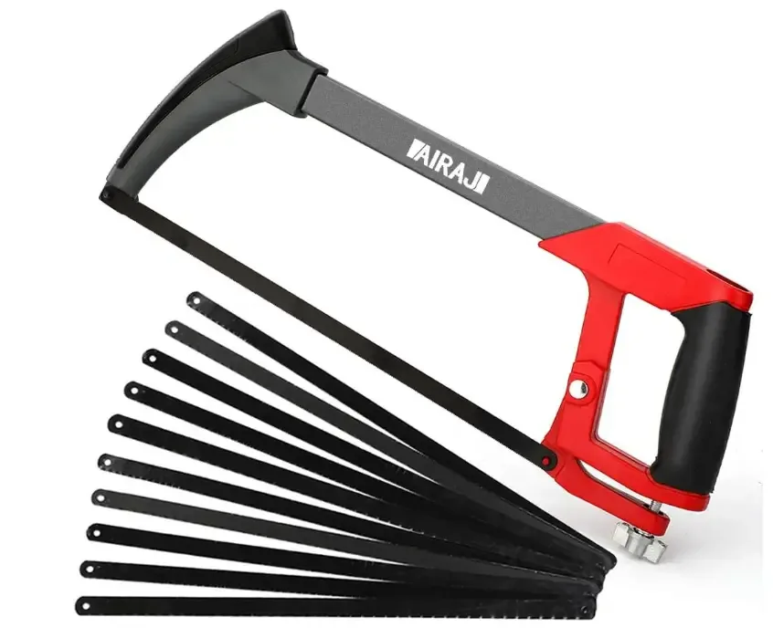 AIRAJ 12 inch Adjustable Hacksaw Frame Set,Tools High-Tension Hacksaw,with 10 Hacksaw Blades,Suitable for Gardeners,PVC Pipes,Metal Pipes,Wood Saws